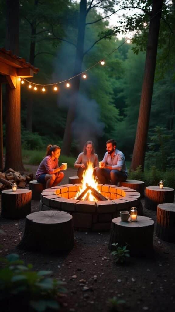 Rustic Stone Circle with Tree Stump Seats