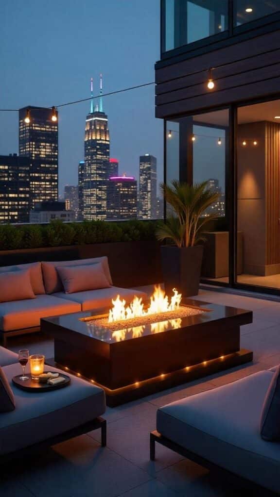 Glass-Walled Fire Pit on a Rooftop