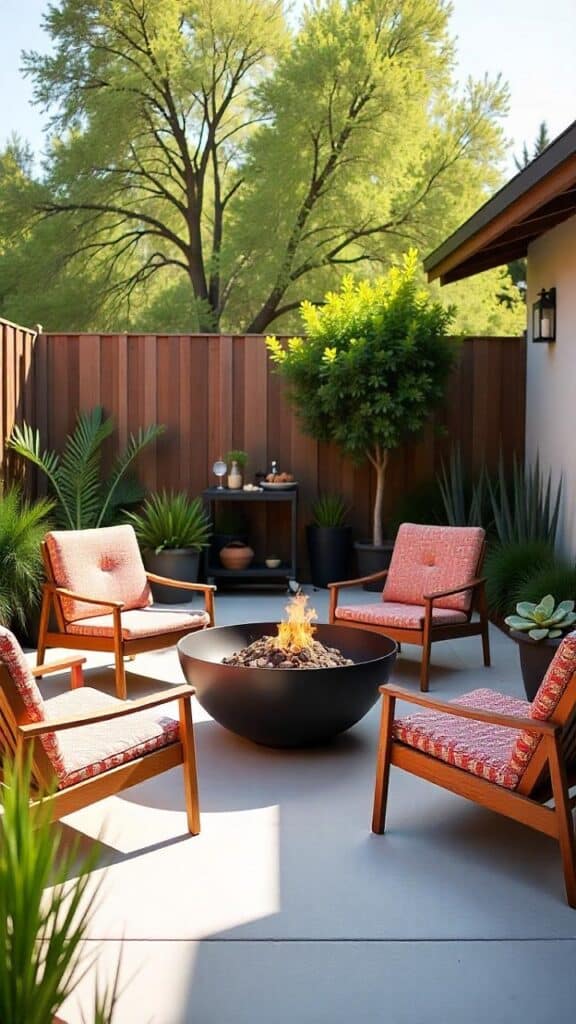 Mid-Century Patio with Fire Bowl Centerpiece
