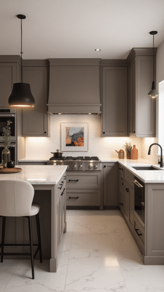 Warm taupe kitchen with modern finish
