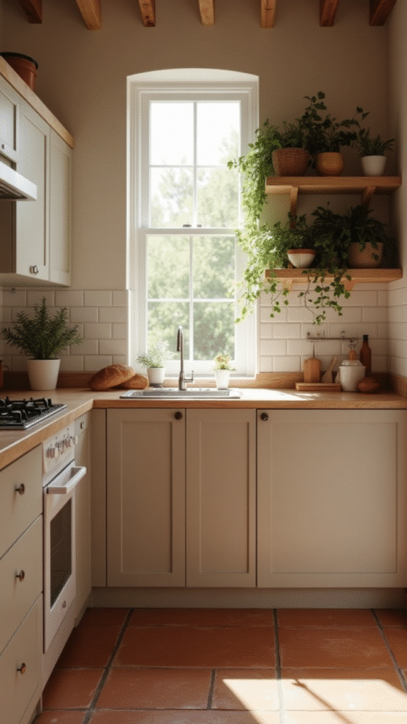 Mushroom cabinets with rustic finishes