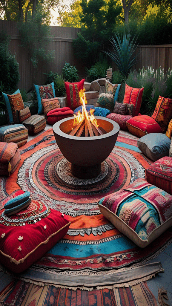 Boho Lounge with Fire and Floor Cushions