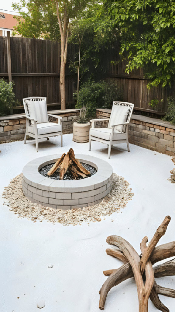 Coastal Fire Pit with Sand and Driftwood