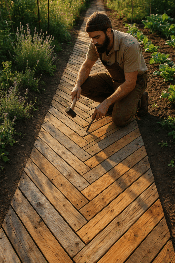 Pallet Wood Herringbone Path