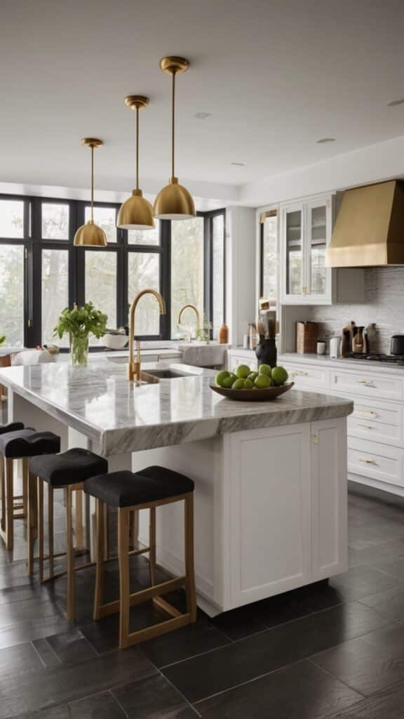 Dark Dramatic Floors with Light Cabinets for Striking Contrast