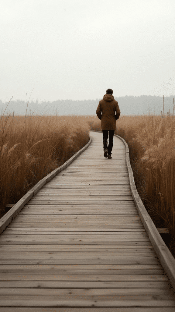 Curved Boardwalk Through Wild Grasses
