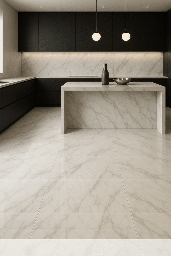 Luxe Large-Format Porcelain Tiles with Marble Effects